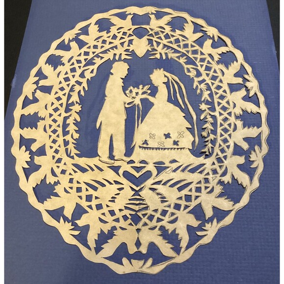 Wedding Couple SILHOUETTE Hand Paper Folk Art Cut Out Original Unframed 7x8.5" - Picture 6 of 10